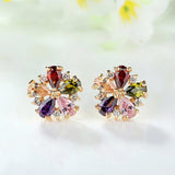 Real 18K Gold Plated Stud Earrings with Colorful Zircon For Girlfriend Gift Luxury jewelry