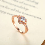 Real 18K Rose Gold Plated Heart Shape Ring for Women with Paved Micro AAA CZ Jewelry