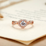 Real 18K Rose Gold Plated Heart Shape Ring for Women with Paved Micro AAA CZ Jewelry