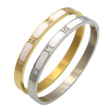 Gold Plated Stainless Steel Natural Shell Bracelets Bangles, Roman Letter Crystal Bangle For Women Jewelry pulseiras joyas
