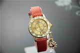 Fashion Wristwatch Swan Pendant Quartz Watch Crystal hours gold Leather Strap Rhinestone watches