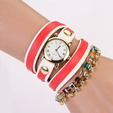 Hot Sale Summer Fashion Latest Popular Hawaiian Style Sparkling Rhinestone Leather Chain Quartz Watches Women Wristwatch