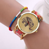 Fashion Women Girl Handmade Weaved Braided Elephant Bracelet Dial Quarzt Watch