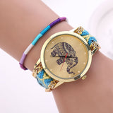 Fashion Women Girl Handmade Weaved Braided Elephant Bracelet Dial Quarzt Watch