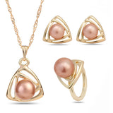 Classical Wedding Gold Platinum Plated Pearl Jewelry Set Triangle Geometric Jewelry Sets,Pendant Necklace/Earrings/Ring