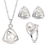 Classical Wedding Gold Platinum Plated Pearl Jewelry Set Triangle Geometric Jewelry Sets,Pendant Necklace/Earrings/Ring