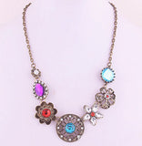 Retro Vintage New Style Gorgeous Austria Turquoise Crystal Flowers Bib Statement Necklace