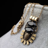 Retro Style Jewelry Created Gemstone Insect Thin Chian Long Pendant Necklace Fashion Bijoux for Women