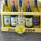 Boutique Real Dried Flower Sea Lavender Glass Ball Double Sided Pendant Chain Necklace FOR WOMEN 50cm