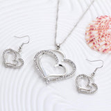 Romantic Heart Pattern Crystal Earrings Necklace Set Silver Color Chain Jewelry Sets Wedding Jewelry Valentine's Gift