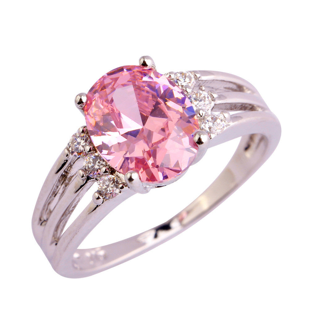 Romantic Love Style Jewelry Pink & White Sapphire AAA Silver Ring
