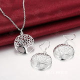 Best Silver Tree Of Life jewelry set necklace earring 18inch totem gift wife girl friend women wedding Valentines 