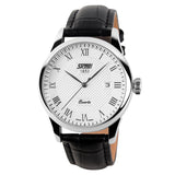 SKMEI Genuine Leather Strap Men Wristwatch With Analog Display Date 30M Daily Waterproof 3Colors Casual Watch