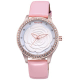 SKONE Fashion Women Watch Luxury Brand Watch Camellia Style Dial Leather Band Women Dress Watch