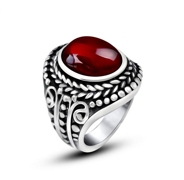 Vintage 316L Stainless Steel Ring Cool Inlay Ruby Rings For Men Fashion Jewelry Black Red Stone Mens Ring
