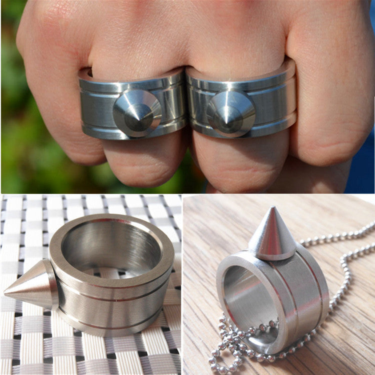 Self-defense Ring Shocker Product Survival Ring Tool Pocket Women Self Defense Ring Stainless Steel Spike + Chaining