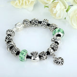 Silver Charm Bracelet & Bangle for Women With High Quality Green Murano Glass Beads DIY Birthday Gift