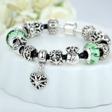 Silver Charm Bracelet & Bangle for Women With High Quality Green Murano Glass Beads DIY Birthday Gift