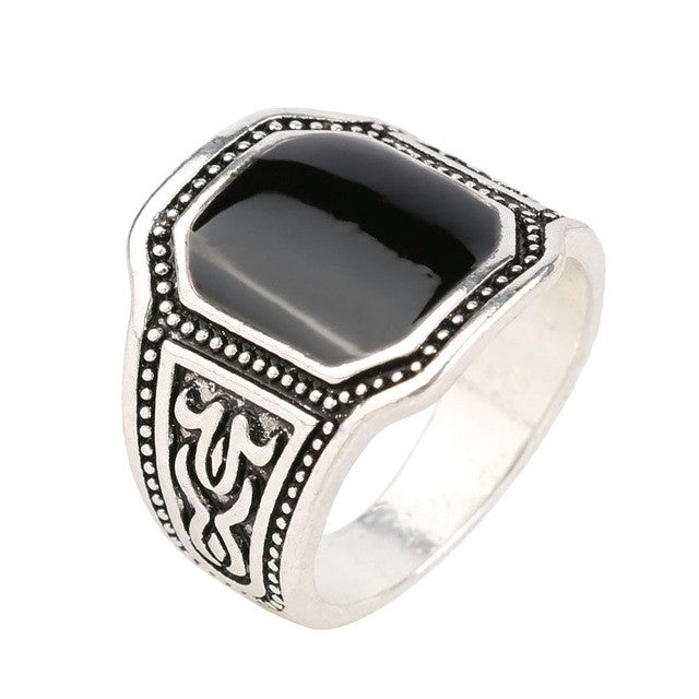 Silver Fashion Enamel Men Jewelry Big Size Black Finger Ring for Men