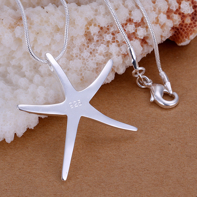 Silver fashion jewelry silver Starfish necklace for women, silver plated necklace animal pendant chains