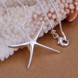 Silver fashion jewelry silver Starfish necklace for women, silver plated necklace animal pendant chains