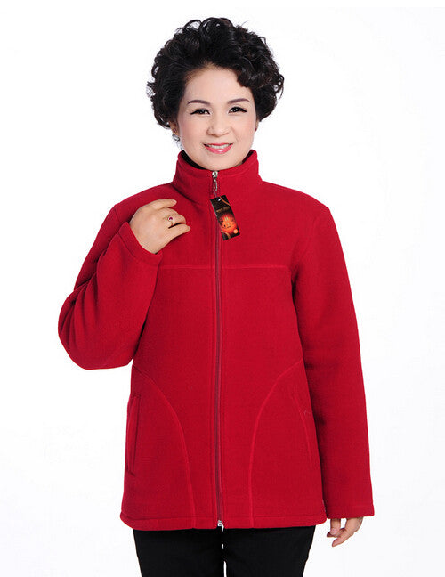 Spring Autumn New Fashion Casual Middle-age Women Coat Slim Solid Slim Fleece Fur Thick Warm Turtleneck Jacket