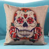 Skull Printed 45x45cm/17.7x17.7'' Linen Cushion For Sofa Decorative Throw Cotton Sofa Decor Couch