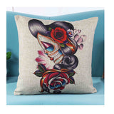 Skull Printed 45x45cm/17.7x17.7'' Linen Cushion For Sofa Decorative Throw Cotton Sofa Decor Couch