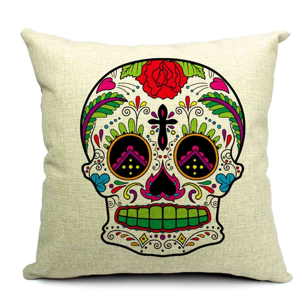 Skull Printed 45x45cm/17.7x17.7'' Linen Cushion For Sofa Decorative Throw Cotton Sofa Decor Couch