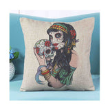 Skull Printed 45x45cm/17.7x17.7'' Linen Cushion For Sofa Decorative Throw Cotton Sofa Decor Couch