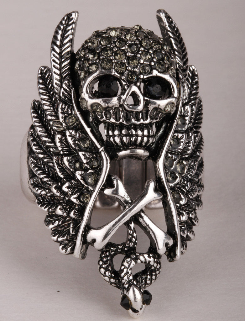 Skull wings cross snake stretch ring for women gothic punk biker jewelry