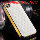 Luxury Gold PU Leather Case for iPhone 5 5S 5G / 4 4S 4G Sheep Grid Pattern Lattice Back Skin Cover For Phone
