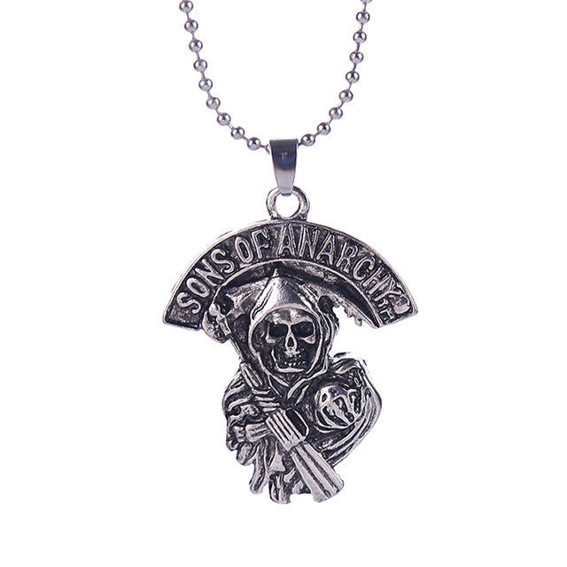 Sons of Anarchy necklace Death skeleton skull vintage antique silver pendant jewelry for men and women