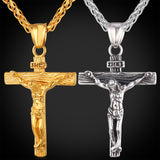 Stainless Steel Yellow Gold Plated INRI Jesus Piece Cross Pendant & Necklace Chain For Men Gift Vintage Christian Jewelry 