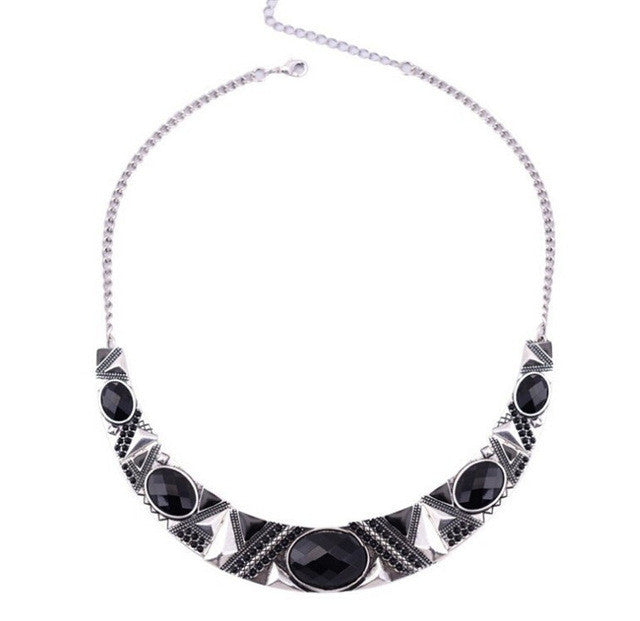 Statement Necklace New Vintage Jewelry Silver Color Alloy Black Resin Bead Choker Necklace Fashion Bijoux Necklace For Women