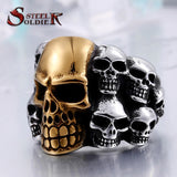 Steel soldier Punk Biker Men's Titanium Stainless Steel Ring Multi Rock lots Skull Ring For Men