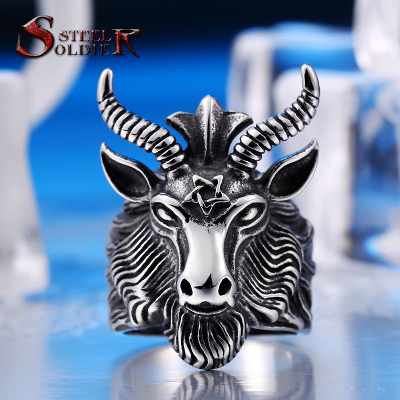 Steel soldier Stainless Steel goat Ring New men vintage Jewelry