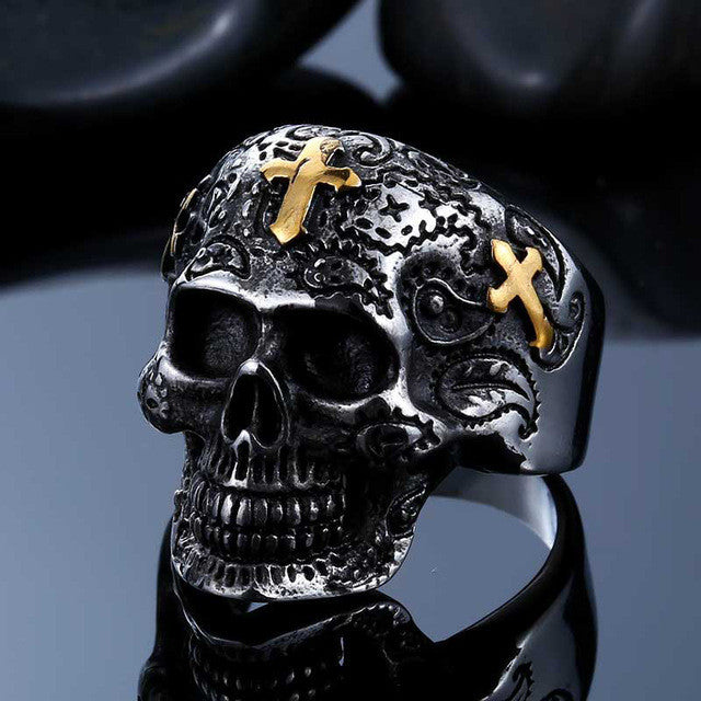Steel soldier cross skull stainless ring punk men retro jewelry new style factory price skull ring for men