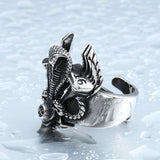 Steel soldier retro snake biker ring stainless steel punk personality motor cycle men adjustable jewelry