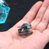 Steel soldier wholesale stainless steel feather with stone opening ring popular jewelry 