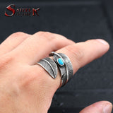 Steel soldier wholesale stainless steel feather with stone opening ring popular jewelry 