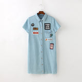 Summer dress short sleeve denim patchs women dress and casual shirt dress