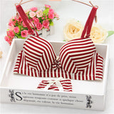 Summer young girl stripe deep-v Bra set Women bowknot underwear bra brief sets lingerie set underclothes sexy lingerie