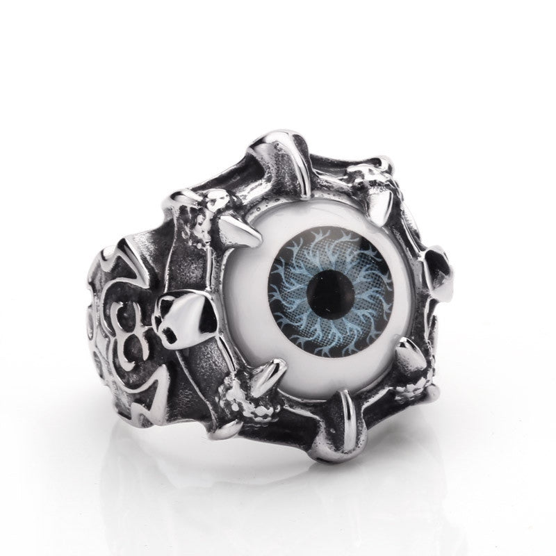 Super Vivid Eye Ring 316L Stainless Steel Fashion Biker Punk Ring Acrylic Eye