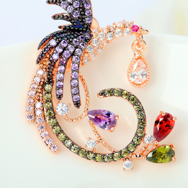 Brand Unique New Arrival Jewelry Top Quality White&Rose Gold Plated Clear Multi CZ Phoenix Stud Earrings for Women Wedding
