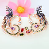 Brand Unique New Arrival Jewelry Top Quality White&Rose Gold Plated Clear Multi CZ Phoenix Stud Earrings for Women Wedding