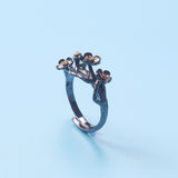 The cherry blossom branch resizable open ring in white copper silver plated