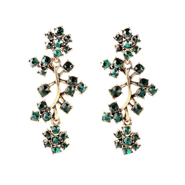 Tide All Match Clearly Sparkly Earrings Crystal Branches Green Earrings
