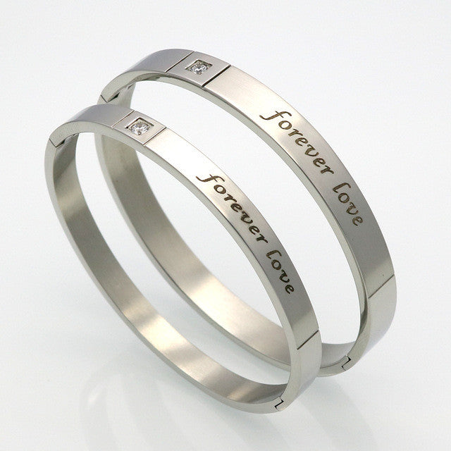 Titanium Couple Bracelets For Men And Women Love's Letter "Forever Love" Bracelets & Bangles With Shiny CZ Stone