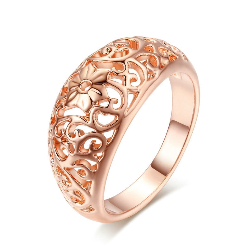 Top Quality Flower Hollowing craft Rose Plated Ring Fashion Jewelry Full Sizes